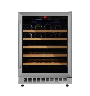 Essentials Built In 600mm Wine Cooler Wooden Shelves Stainless Steel