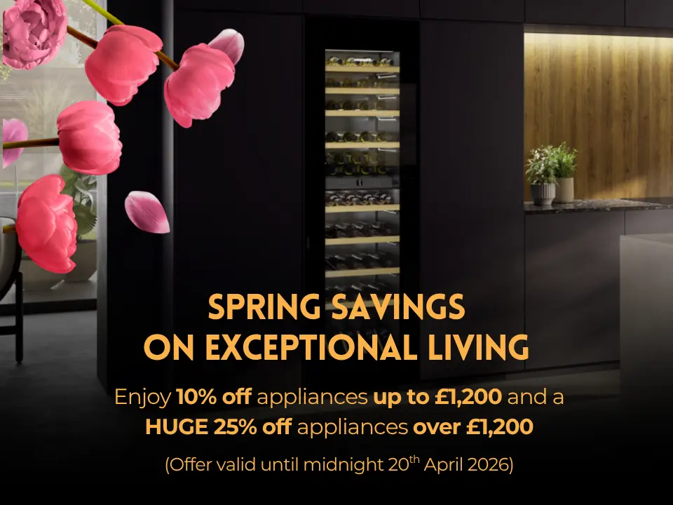 Luxury kitchen scene with premium appliances and Easter promotional discount offer