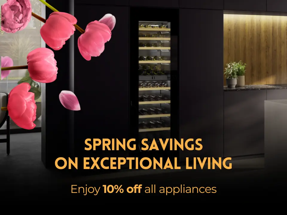 Luxury kitchen scene with premium appliances and Easter promotional discount offer